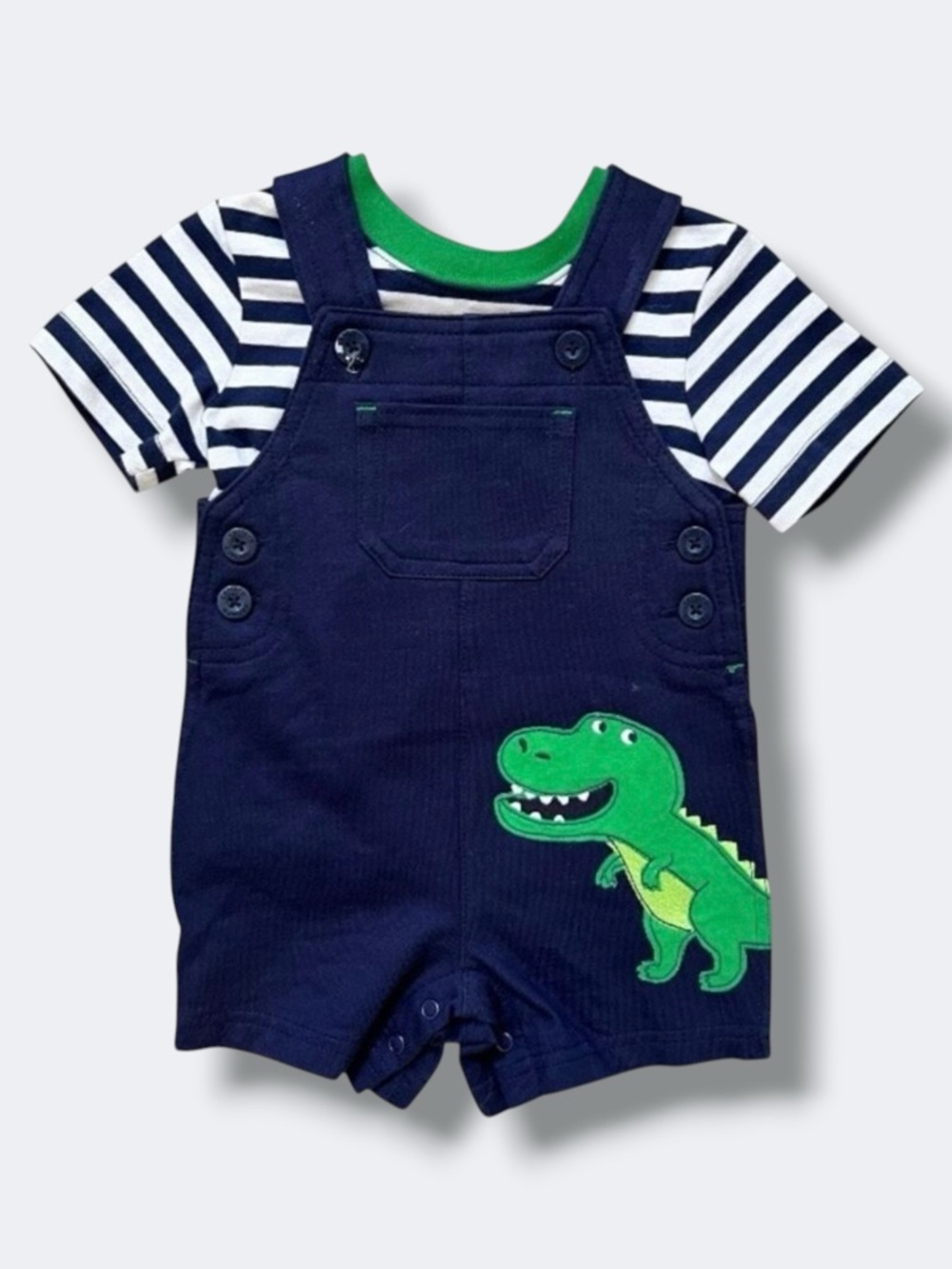 Carter’s Dinosaur Shortall Set Baby Boys 6M Navy Stripe Tee Two Piece